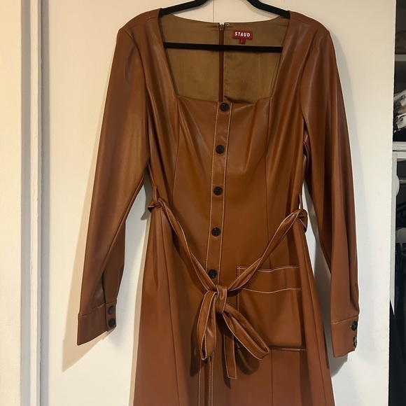 STAUD Oz Faux Leather Belted Dress Size Large - Picture 9 of 16